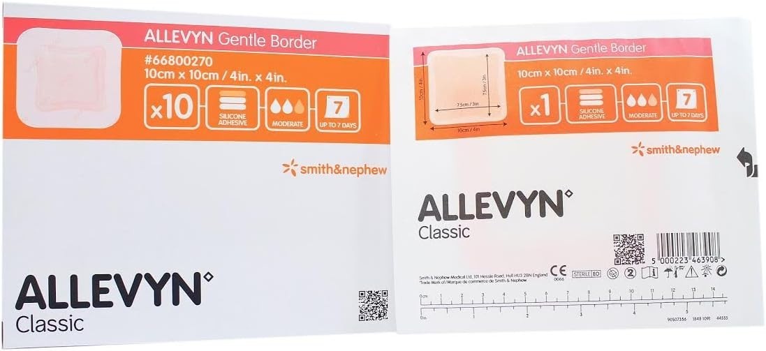 S&N Allevyn 4x4" 66800270 Gentle Border Dressing (Pack of 10) - TORN OR OPEN BOX